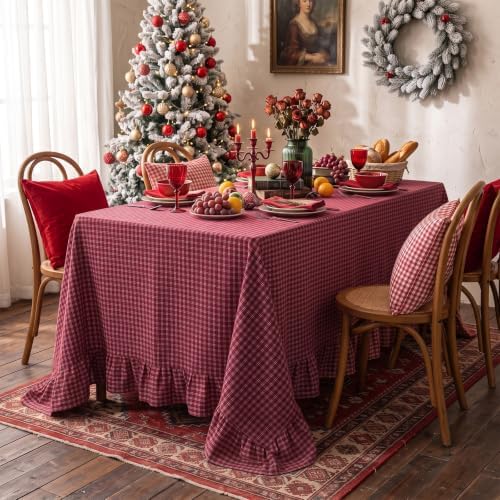 Eternal Beauty Red Plaid Ruffle Tablecloth 52x70 in - Image 2