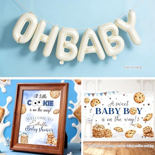 Costova Milk and Cookies Baby Shower Decorations, 123 PCs Cookie Baby Shower Party Supplies with A Sweet Little Cookie Is on the Way Backdrop, Balloon Garland, Cake Topper, Boxes - Image 4