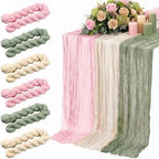6pcs Sage Green & Pink Cheesecloth Table Runners 118" Boho Gauze by Windkream