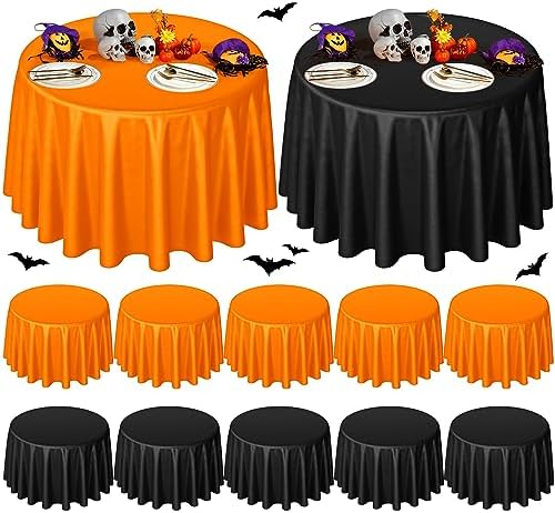 Buryeah 12 Pcs Black and Orange Round Plastic Tablecloths 84 Inch by Buryeah