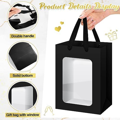 Zhanmai 36 Pcs Kraft Paper Gift Bags with Clear Window Handles, Black - Image 4