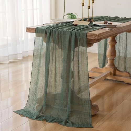 10Pcs Forest Green Cheesecloth Table Runner 120 Inches for Party Home Decor - Image 2