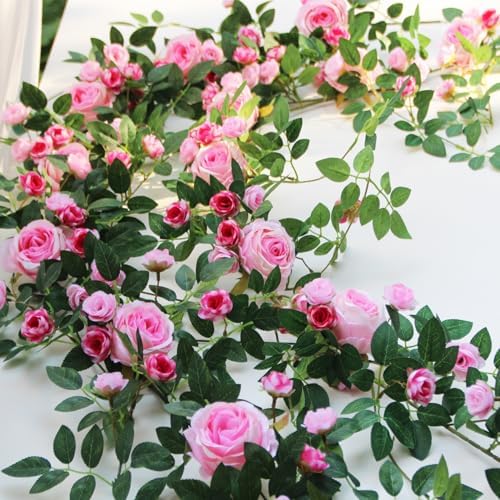 2 PCS 12FT Bendable Flower Garland, Fake Rose Vine for Home Decor,Pink by zhixinyue
