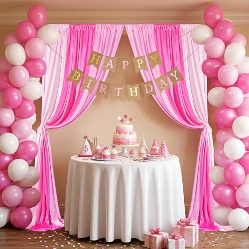 Birthday Backdrop Curtain 15ftx10ft - Pink Ombre Wrinkle Free Satin Drapes - Image 4