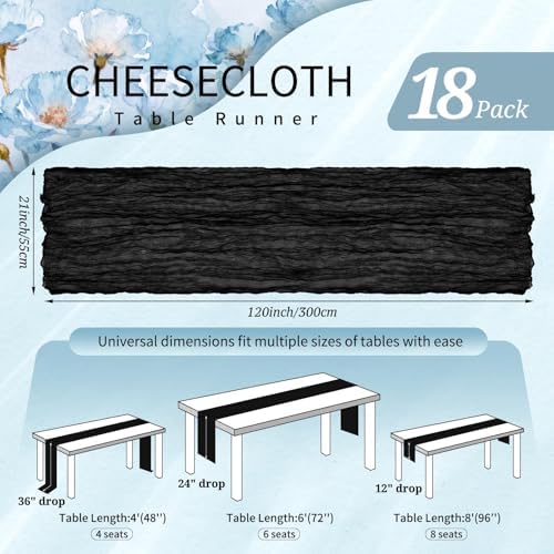 18 Pack Cheesecloth Table Runner 10FT Black Table Runner Boho Gauze Cheese Cloth Table Runners Long Rustic Sheer Table Decorations for Wedding Party Baby Bridal Shower Birthday Holiday Home - Image 2