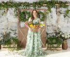 Kate Rustic White Painted Brick Wall Wood Door Photography Backdrops - Image 3