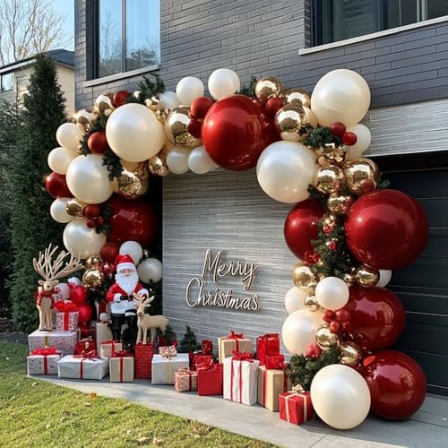Burgundy Gold Balloons Garland Double Stuffed Wine Red Sand White Balloons Metallic Gold Latex Balloons Arch Kit for Bridal Wedding Christmas Baby Shower Birthday Party Decoration by LUXURparty