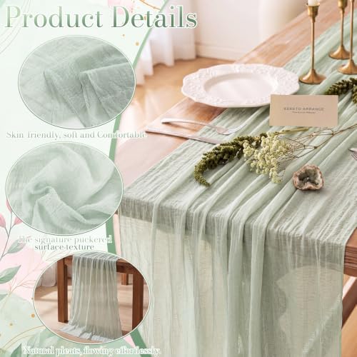 6 Pcs Sage Green and Dusty Pink Fairy Party Gauze Table Runner - Image 4