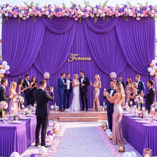 50ft x 10ft Wrinkle Free Purple Wedding Backdrop Curtains for Party Bridal Shower Reception Decorations Purple Fabric Curtain Backdrops Drapes for Photography Baby Shower Birthday Background - Image 3