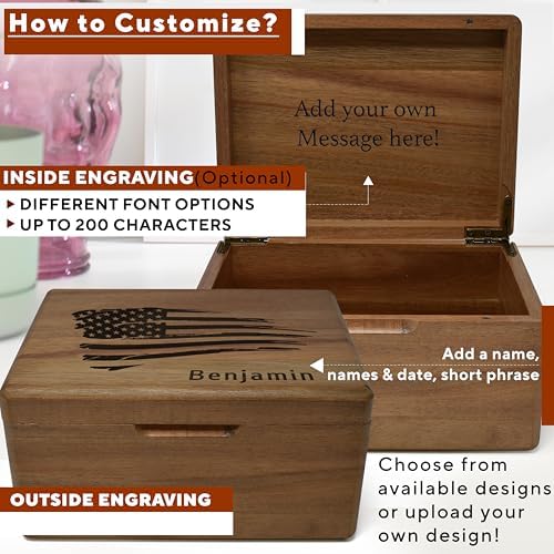 USA Flag Box with Name, Personalized Wooden Keepsake Box for Mens, Boys - Image 3