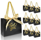 EQOREIIN 100 Pack Small Thank You Gift Bags with Handles & Ribbon, Black by EQOREIIN