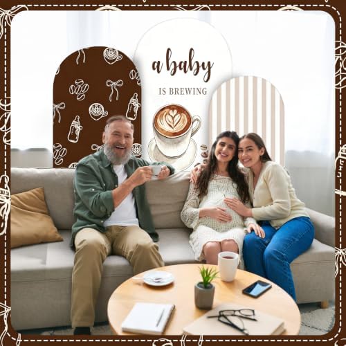 3 Pcs (4/5/6 Ft) A Baby is Brewing Baby Shower Decoration A Baby Brewing Arch Backdrop Cover Brown Coffee Bean Theme Backdrop for Gender Reveal Birthday - Image 7