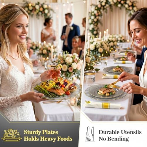 Glowserve 350 PCS Scalloped Plastic Plates Dinnerware Set for 50 guests - Image 5