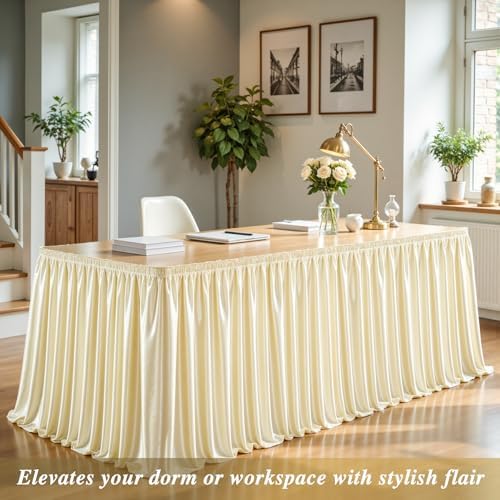 21ft Champagne Satin Table Skirt for Rectangle Table Teacher Desk Skirt - Image 7