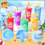 Honeydak 24 Sets Summer Tumbler Bulk 24 oz Plastic Tumbler Cup with Lids Straws and Greeting Card Beach Pool Plastic Cups Appreciation Gift for Summer Beach Pool Party Favors Prizes - Image 3
