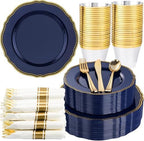 Hioasis 175 Pcs Blue Gold Plastic Plates Wedding & Party by Hioasis