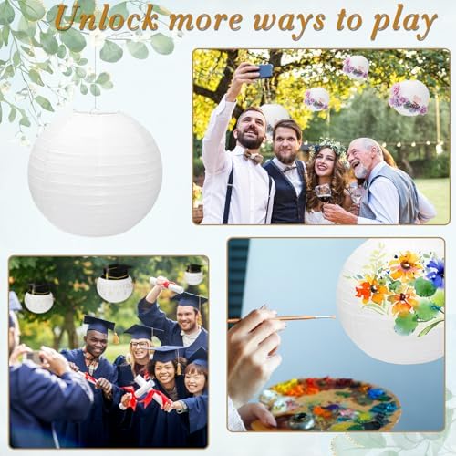 24 Packs White Paper Lanterns 12 Inch Chinese Japanese Hanging Paper Lanterns Lamp Round with Clear Fishing Line DIY Table Centerpiece Decoration for Wedding Birthday Party Baby Shower Indoor Outdoor - Image 4