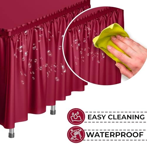Exquisite Burgundy Table Skirt 6 Pack - Disposable Plastic Table Skirts for Rectangle Tables 6ft 8ft & Round Tables - 29in x 14ft Self-Adhesive Strip - Birthday Wedding Gender Reveal Decor - Image 5
