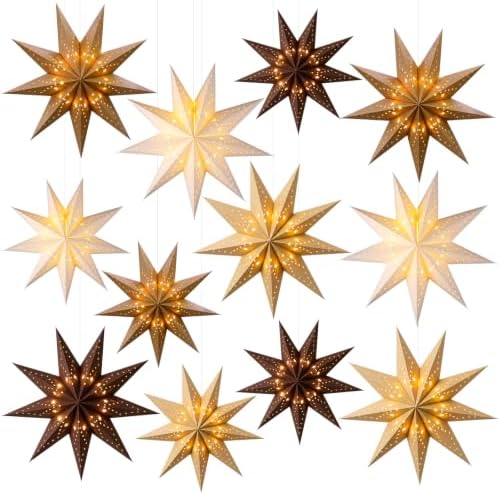 Youyole 12 Set Christmas Paper Star Lantern with Lights, 9 Pointed by Ajaredlulu