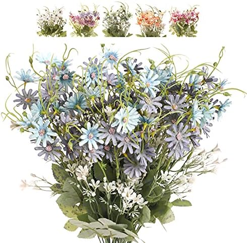 Artificial Flowers Wildflowers Silk Daisy Spring Fake Daisies Decoration Summer UV Resistant Colorful Mixed Bundles Faux Greenery Outdoor Plant Stem Filler for Home Decor Indoor Floral Arrangements by Bovvered