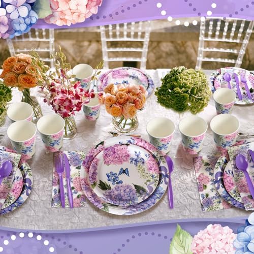 400 Pcs Hydrangea Flowers Paper Plates Napkins Spring Party - Image 5