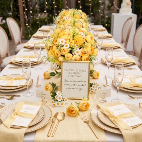 Tigeen 24 Bundles Peonies Artificial Flowers Faux Roses, Light Yellow - Image 4