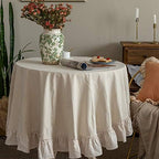GLORY SEASON Retro Farmhouse Ruffle Round Tablecloth Cotton Flounces Trim Washable Table Cover White Tablecloths for Rectangle Table Baby Shower Kitchen Party Wedding Decor,70'' Round by GLORYSEASON