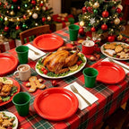 200pcs Red Green Gold Plastic Plates Party Supplies, Disposable 9’’ Red Dinner Plates and Napkins, Cups & Cutlery Plastic Dinnerware Set for Christmas, Holiday, Birthday, Serves 50 Guests - Image 4
