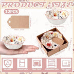 SiliFine 24 Pcs Wildflower Party Favors for Guests Small Ceramic Bowl Bulk Gifts Set 3.3 Inch Floral Design Mini Dipping Sauce Dish with Card Box for Bridal Pooja Baby Shower Birthday Guest Gift - Image 6