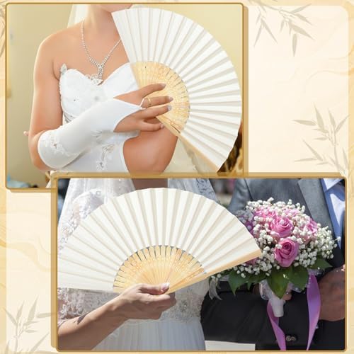 Roowest 50 Pack Paper Folding Fans Bamboo Wedding Favors, Beige - Image 4