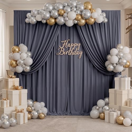 40ftx10ft Wrinkle Free Charcoal Backdrop Curtains for Parties, 8 Panels 5x10ft Silky Polyester Photo Backdrop Drapes for Wedding Birthday Photography Background Backdrop Stand - Image 5