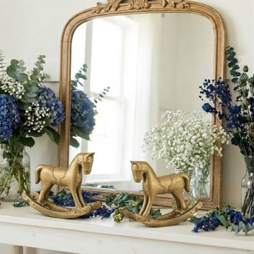 Vicenpal 12 Pack Baby Shower Wooden Vintage Rocking Horse Table Decoration for Blue Green Tartan Plaids Party Centerpiece Rocking Horse Decor for Baby Shower Party Wedding Birthday Decor (Brown) - Image 4
