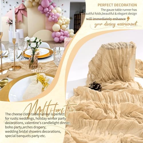 18 Pack Cheesecloth Table Runner 10FT Nude Table Runner Boho Gauze Cheese Cloth Table Runners Long Rustic Sheer Table Decorations for Wedding Party Baby Bridal Shower Birthday Holiday Home - Image 6