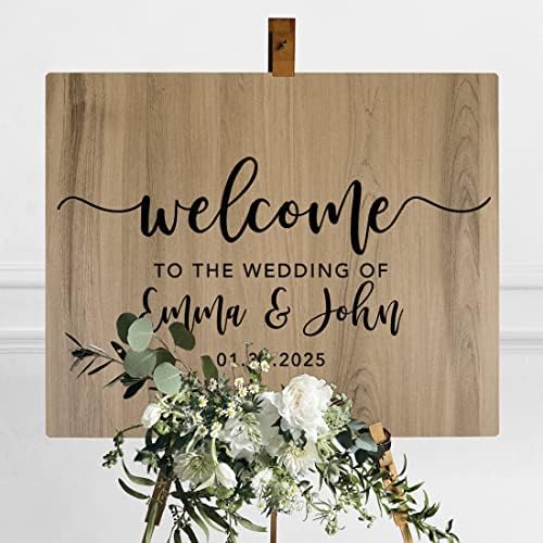 Andaz Press Personalized Large Wooden Welcome Sign for Wedding Rustic Welcome Sign 16" x 20" Custom Names & Date Fall Script Wedding Signage English Oak MDF Wood Finish Reception Indoor Outdoor Signs - Image 3