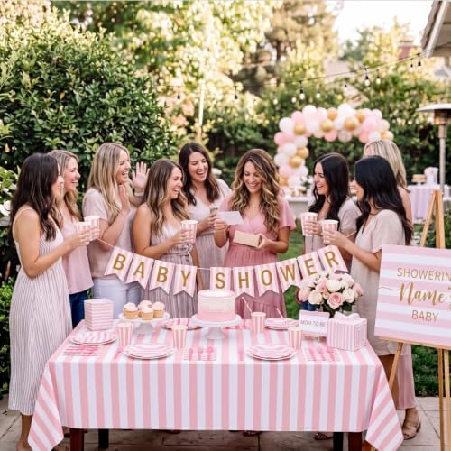 Funnymoom 434 Pcs Pink Striped Party Decorations Scalloped Plates Serves 48 - Image 6