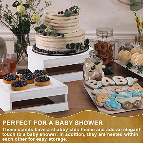 Sieral 4 Pcs Wood Cupcake Stand Dessert Risers for Party,Vintage White - Image 4