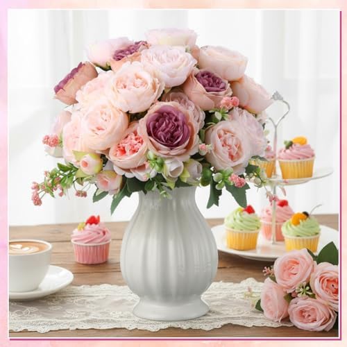 Geosar 24 Bundles Artificial Peonies Flowers,Dusty Rose, Champagne Pink - Image 4