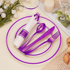 BESTSTAR 350 PCS Clear and Purple Disposable Plates Set for 50 Guests - Image 6