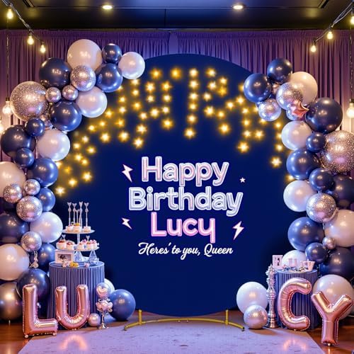 7.2 FT Navy Blue Round Backdrop Cover with Lights String for Circle Arch Stand Circle Backdrop Covers with LED Fairy Lights for Wedding Arch Baby Shower Birthday Party Photo Photography Background - Image 2