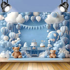 Blue Hot Air Balloon Bear Baby Shower Birthday Backdrop Newborn Baby Blue Birthday Background Party Decoration for Boys Girls Perfect for Indoor/Outdoor Parties, Weddings & More (A, 8x6feet) - Image 3