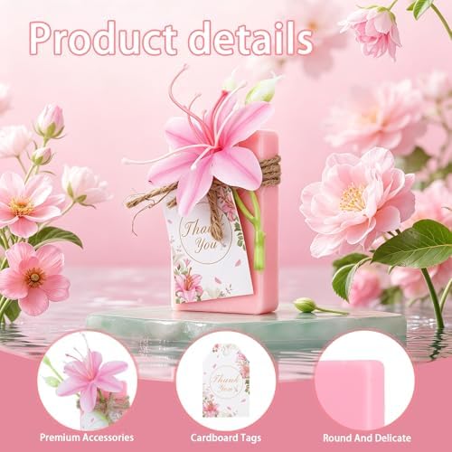 50PCS Handmade Soap Wedding Favor Natural Eucalyptus Handmade Soaps Soap Thank You Gifts Bridal Shower Favors Soaps for Baby Shower Party Spring Garden Decorations (pink boxs) - Image 2