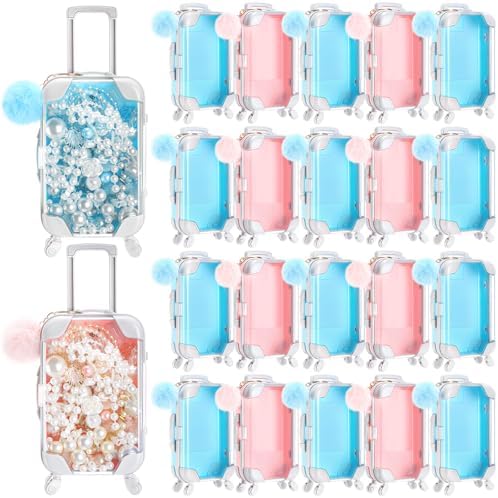 VioraWhite 40 Pcs Mini Suitcase Empty Box and Plush Ball Set, Pink, Blue by VioraWhite