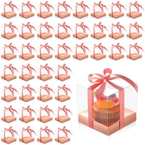 Thenshop 50 Pcs Clear Cupcake Boxes Individual 3.5 Inch, Rose Gold by Thenshop