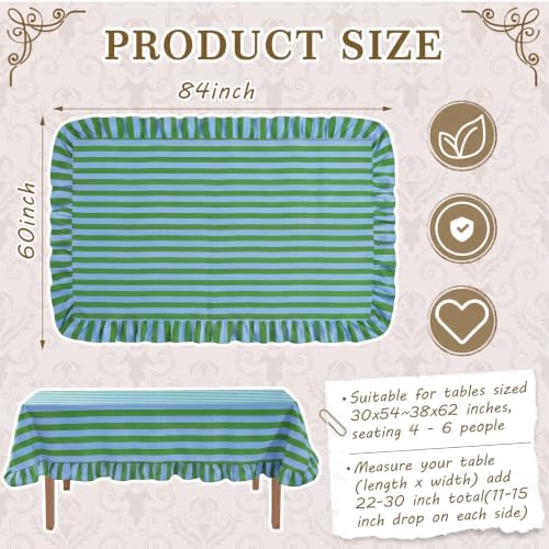 Tudomro Striped Tablecloth, Rectangle, Emerald, Sky Blue, 84'' X 60'' - Image 2