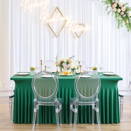 2 Pack Emerald Green Spandex Tablecloth for 6 Foot Rectangle Tables, Wrinkle Free Fitted Table Clothes Cover 6ft Green Stretchy Tablecloths with Skirt for Parties Weddings Birthday Banquet Baby Shower - Image 6