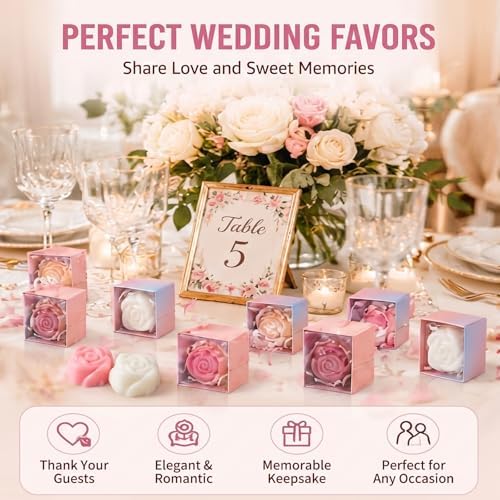 Loopeer 50 Pcs Rose Soap Favors for Wedding Bridal Shower Mini Flower Shaped Scented Soap Guest Gift Bulk with Box for Baby Shower Birthday Party Anniversary Decor(Beige, Pink, Rose Red) - Image 6