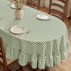 Romanstile Gingham Ruffled Oval Tablecloth, 60 x 84 Inch, Sage Green by Romanstile