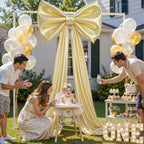 Big Gold Bow Backdrop Large Gold Bow Decor Gift Bows Birthday Decorations 48x24x120 Inches Giant Bow Birthday Party Backdrop for Wedding Baby Shower Photography Coquette Room Decor - Image 2