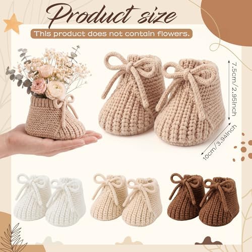 Tranqun 4 Sets Baby Booties Centerpiece No Floral DIY,Low Top,Brown - Image 2