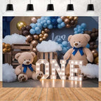 Happy 1st Birthday Backdrop Hot Air Balloon Bear Baby Shower Photography Background Newborn Baby Shower First Birthday Banner Baby Boys One 1st Birthday Party Decorations Supplies(D, 8x6feet) by XUNJIN+NO.1